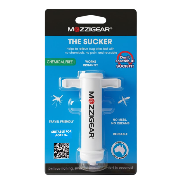 Mozzigear The Sucker packaging promoting portable natural bug bite relief